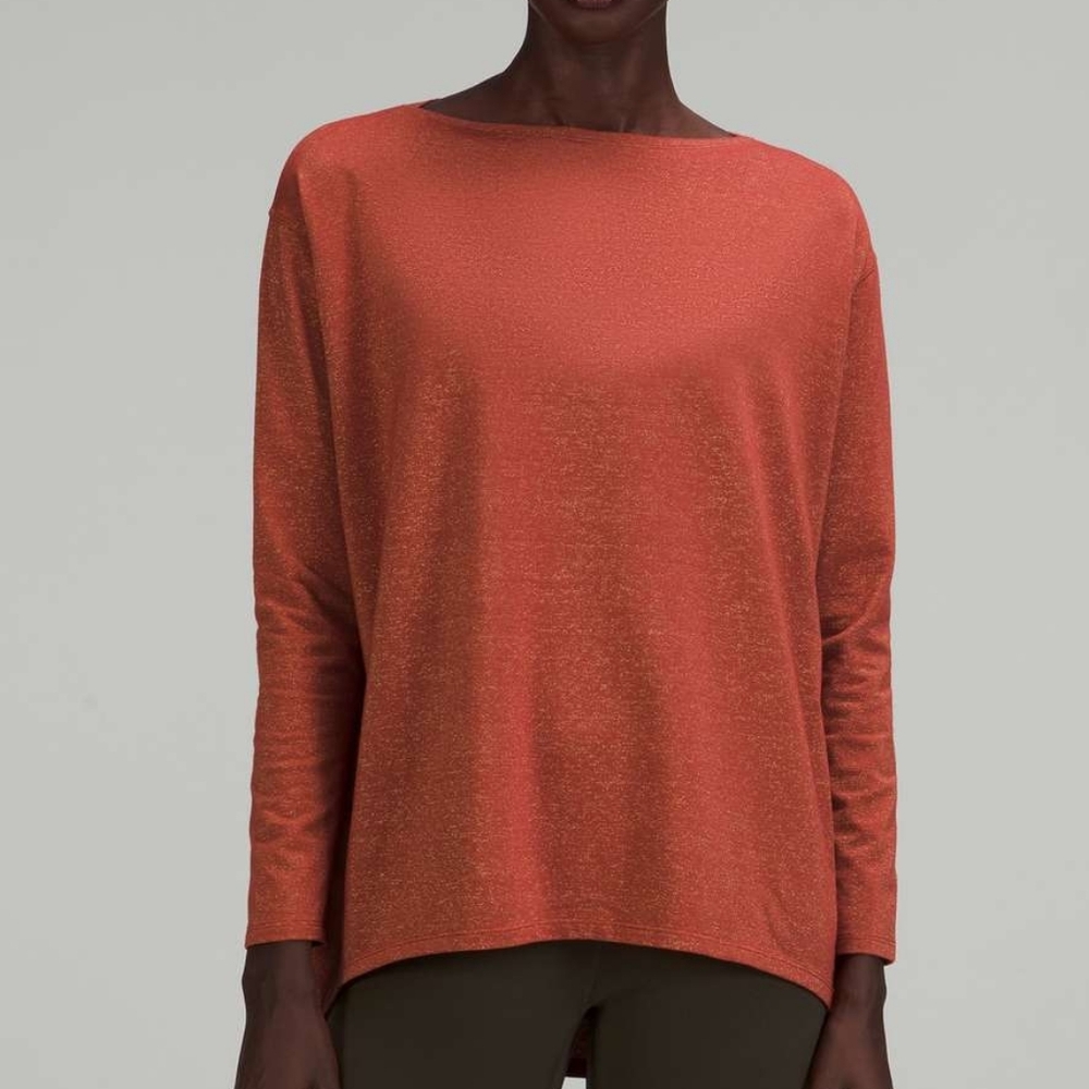 lululemon athletica Sz 20 Back In Action Metallic Rust Boatneck Long Sleeve Top
